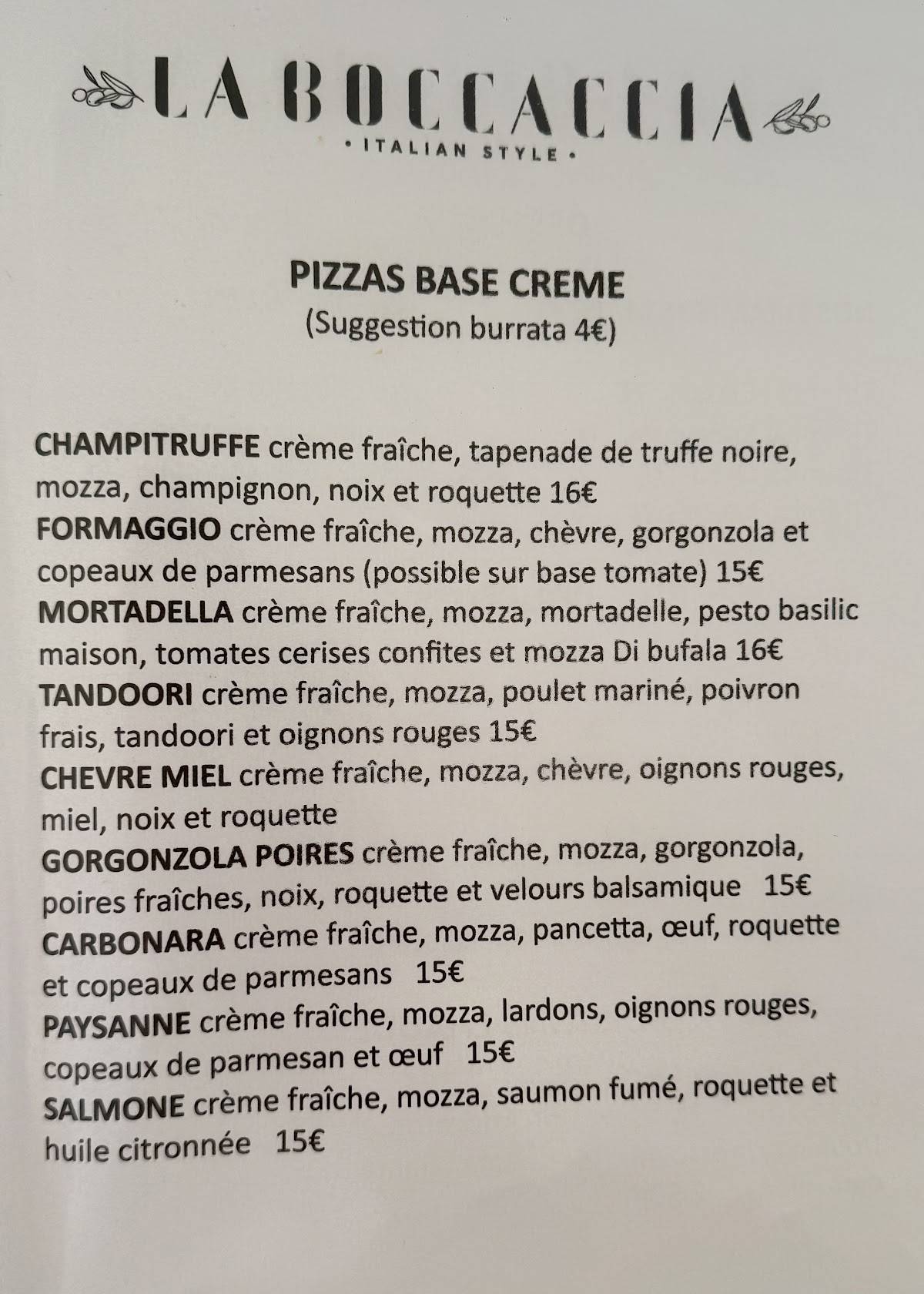 Menu de LA BOCCACCIA