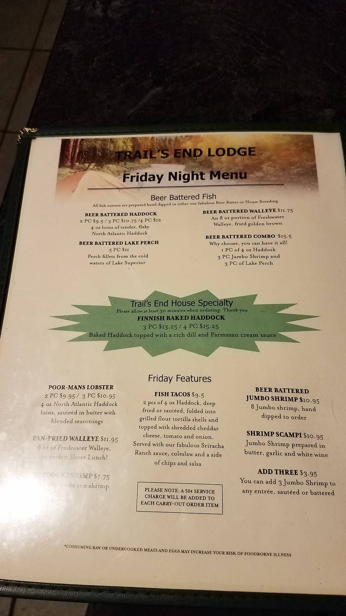 Menu at Trails End Lodge restaurant, Wausau