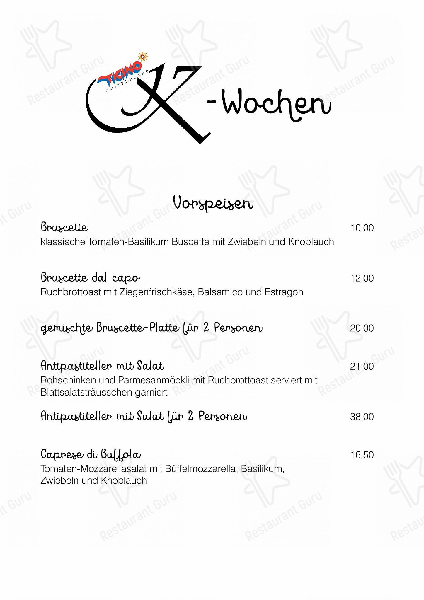 Menu di Weisses Kreuz - piatti e bevande