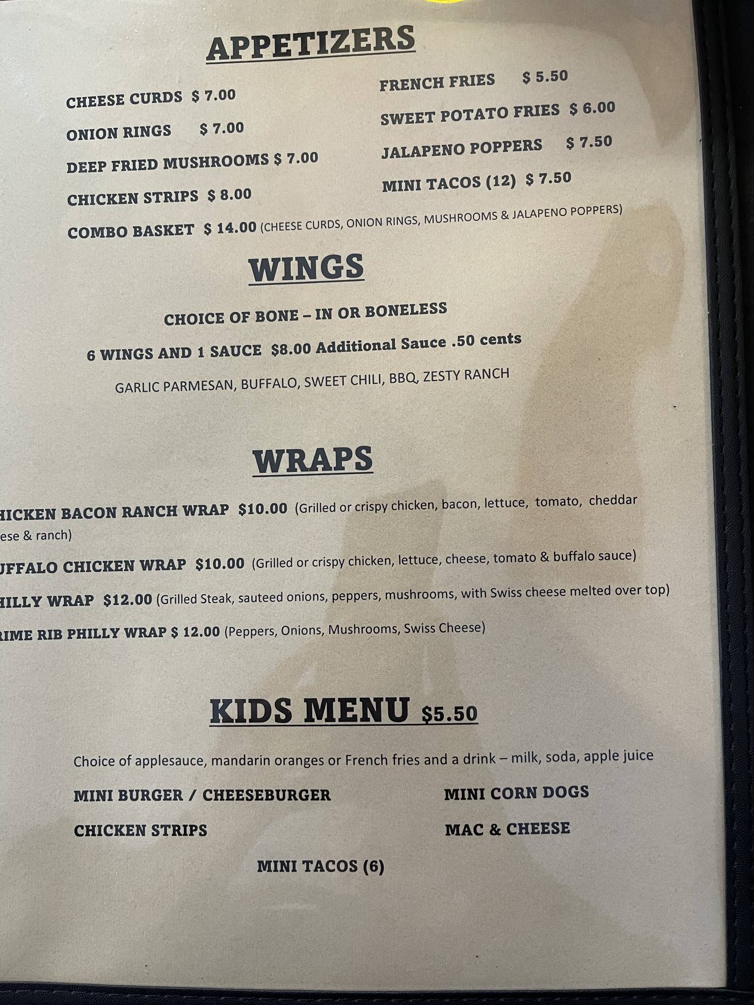 Menu at Whiskey Hill Grill restaurant, Elba