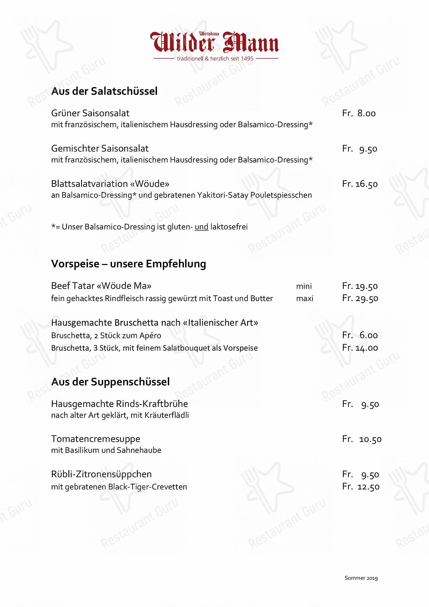 Wilder Mann Sursee AG in Sursee - Dinner Menu