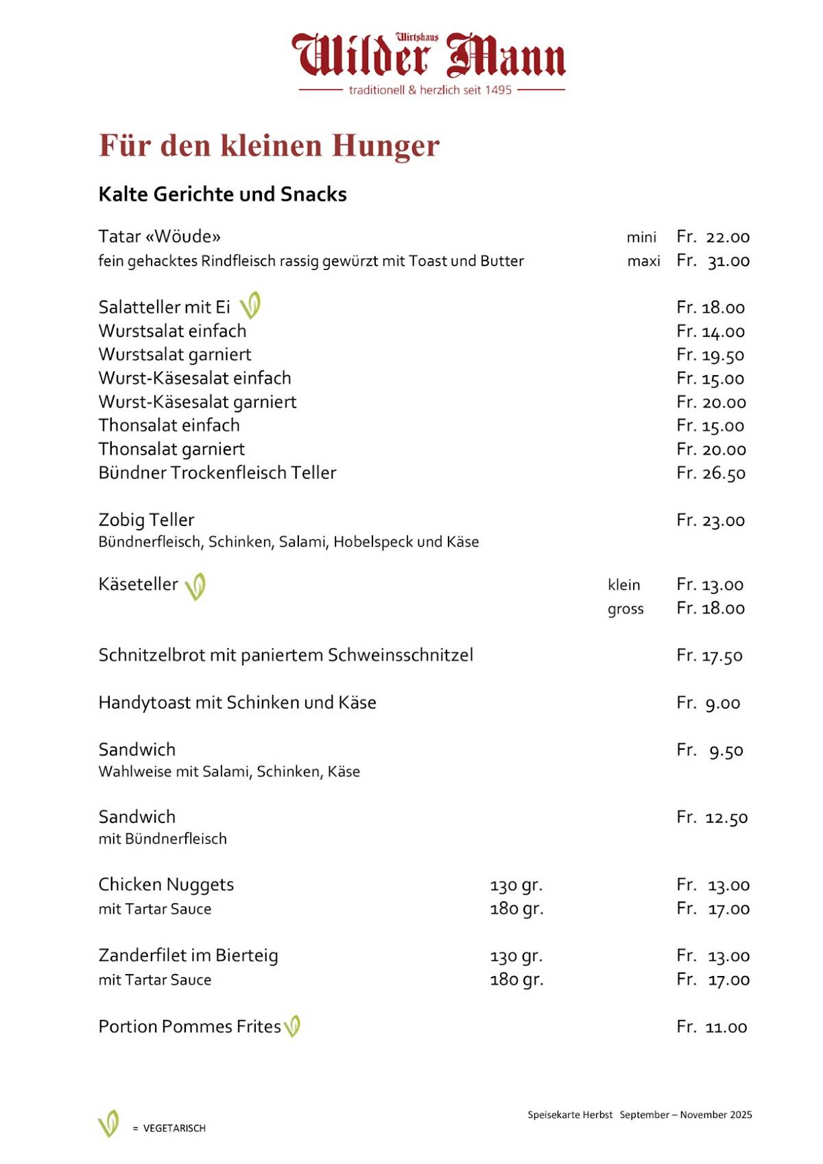 Menu di Wilder Mann Sursee AG 