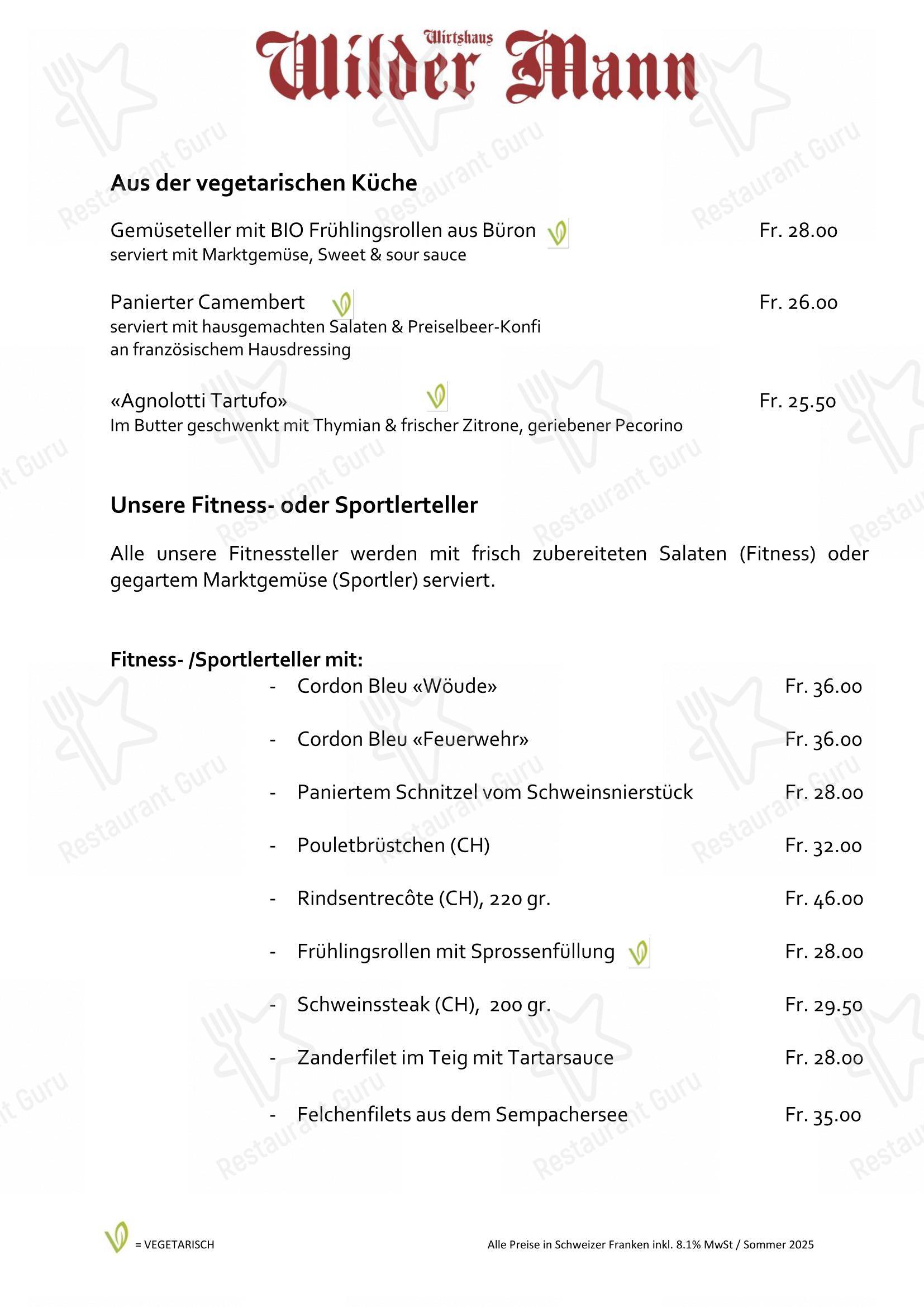 Menu per Wilder Mann Sursee AG in Sursee
