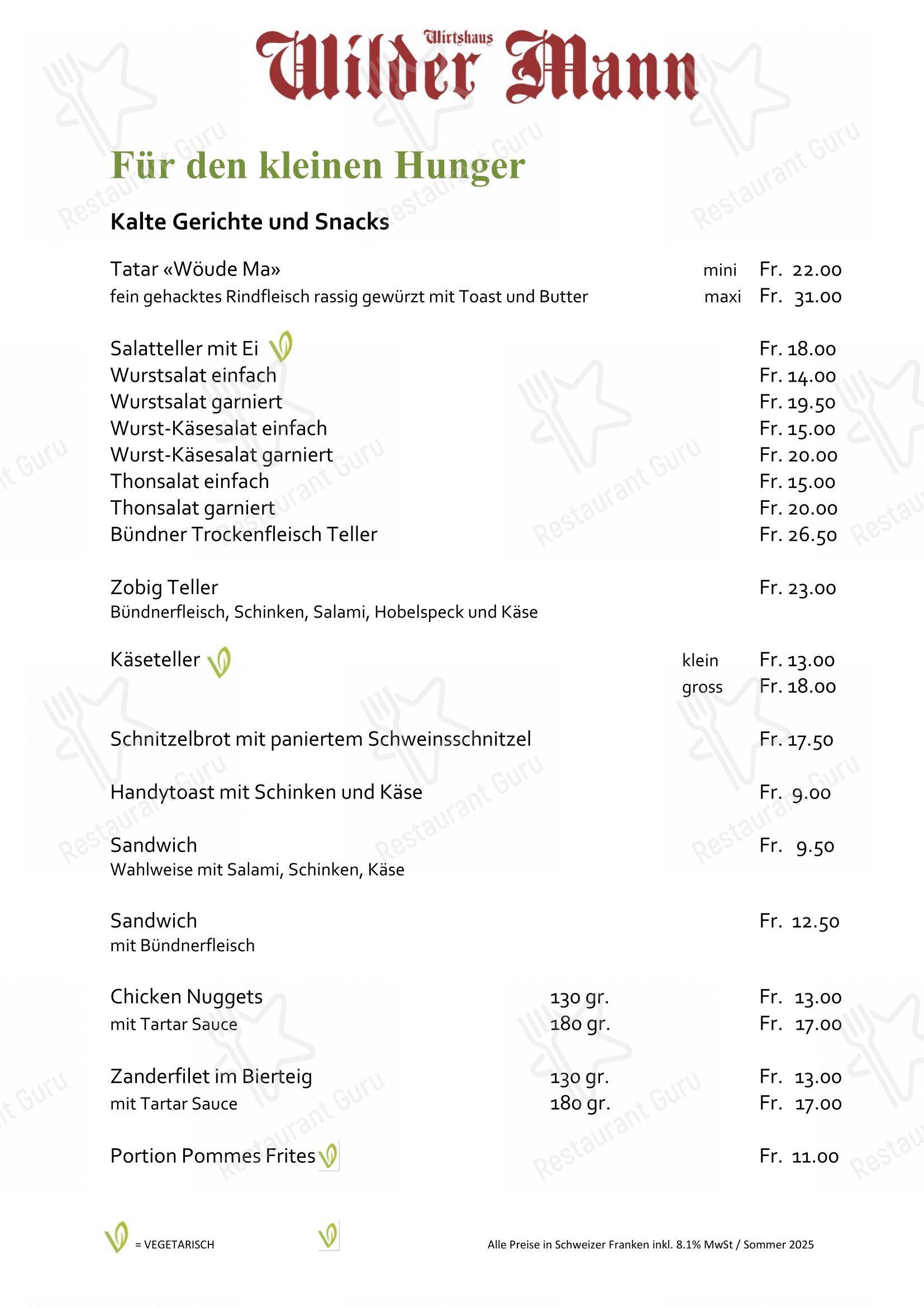 Menu di Wilder Mann Sursee AG - Menu