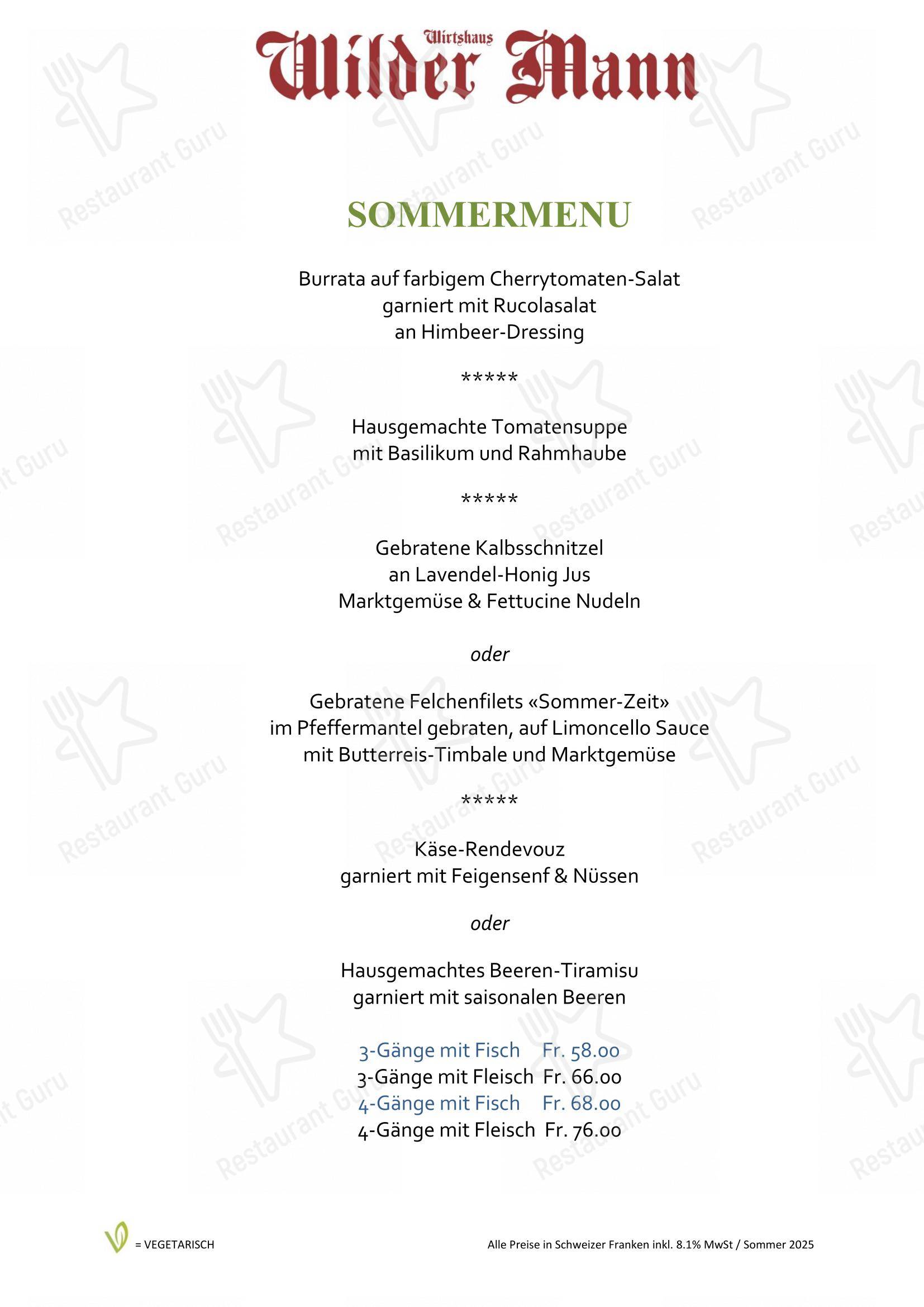 Menu per Wilder Mann Sursee AG ristorante