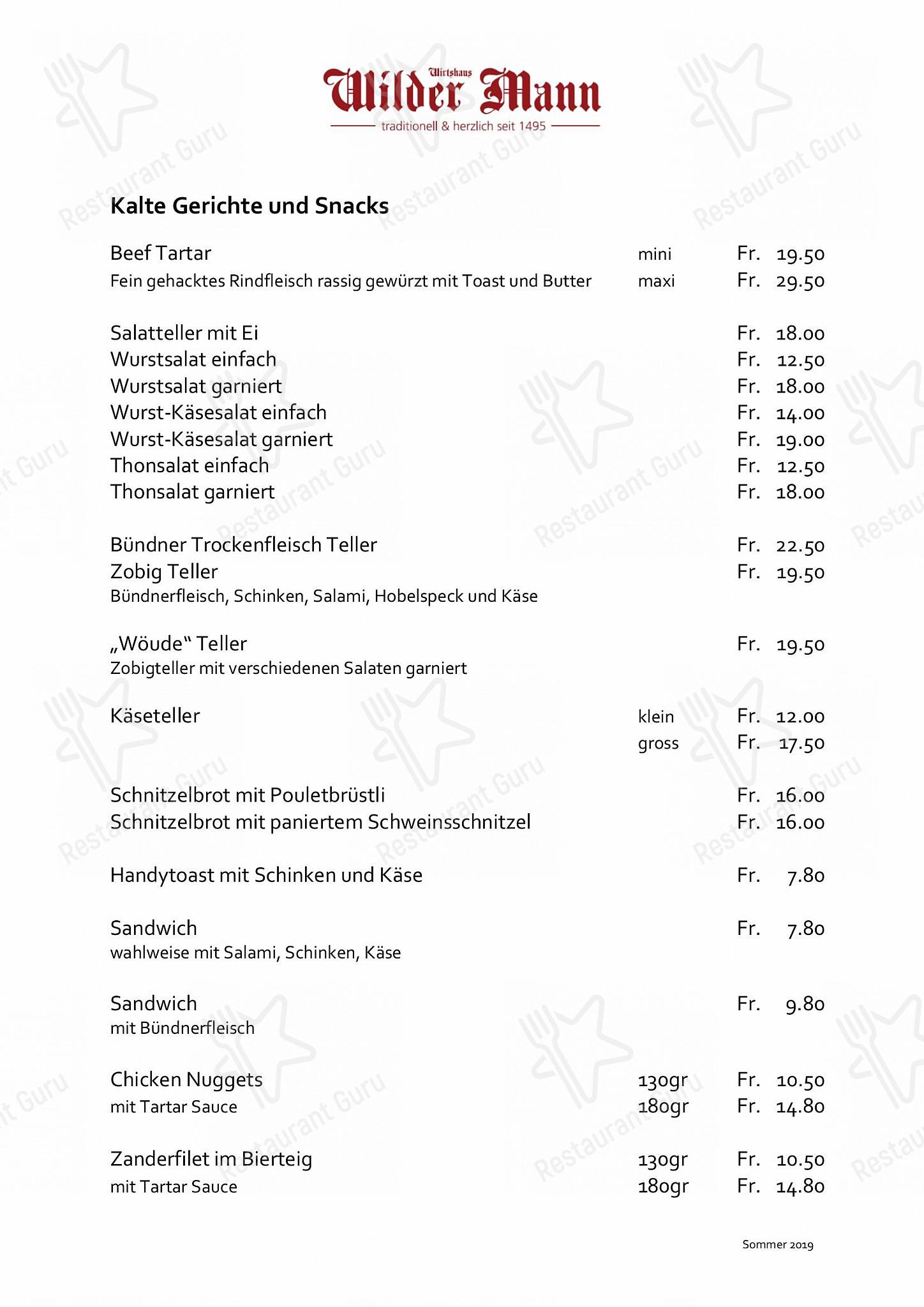 Wilder Mann Sursee AG in Sursee - Dinner Menu