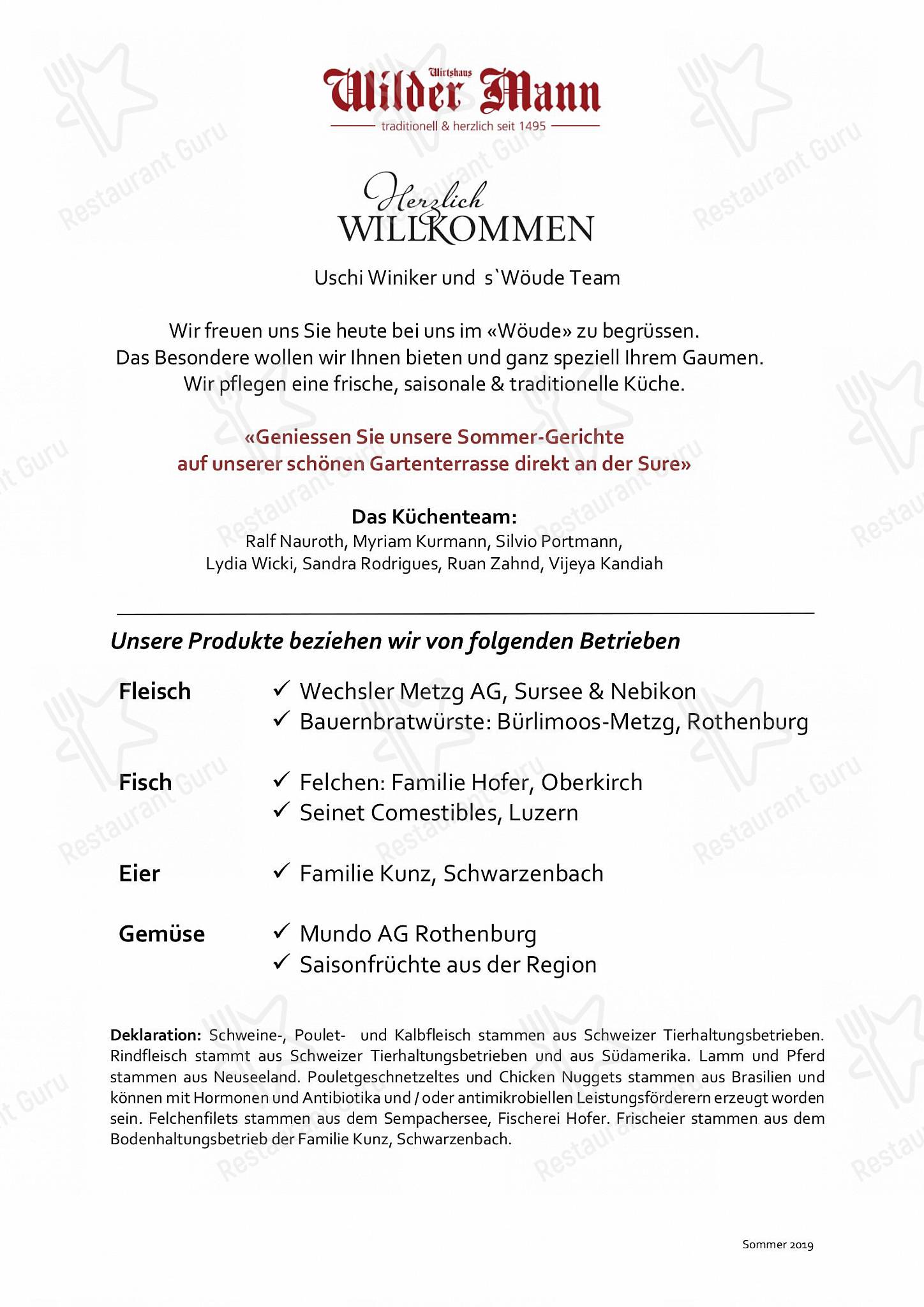 Dinner Menu per Wilder Mann Sursee AG in Sursee