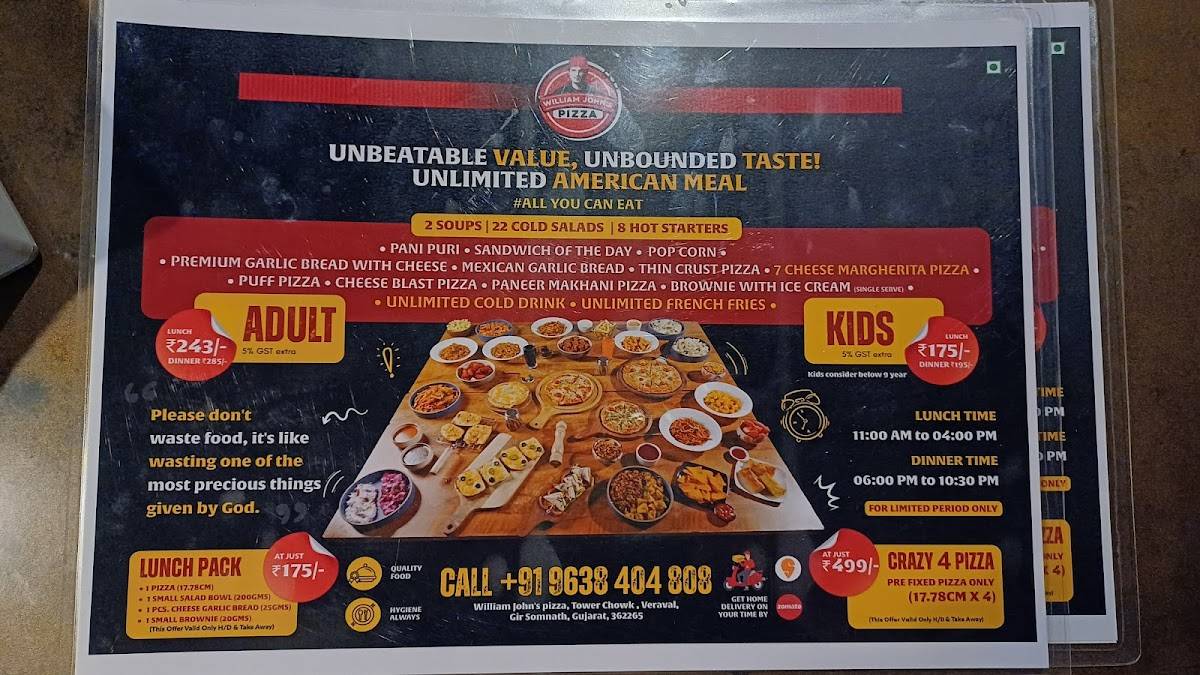 William John's Pizza Veraval menu