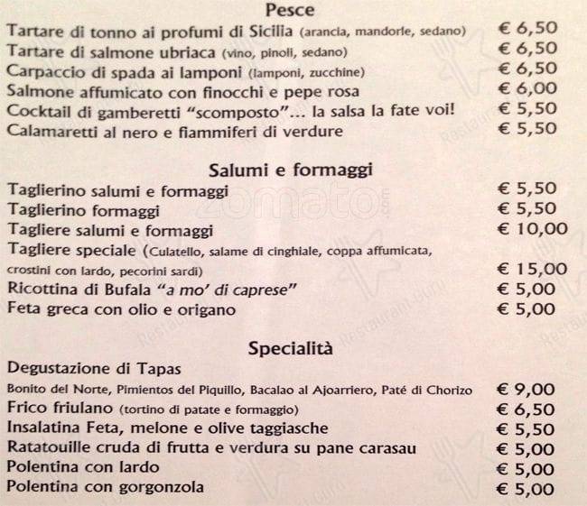 Menu di Wineria 