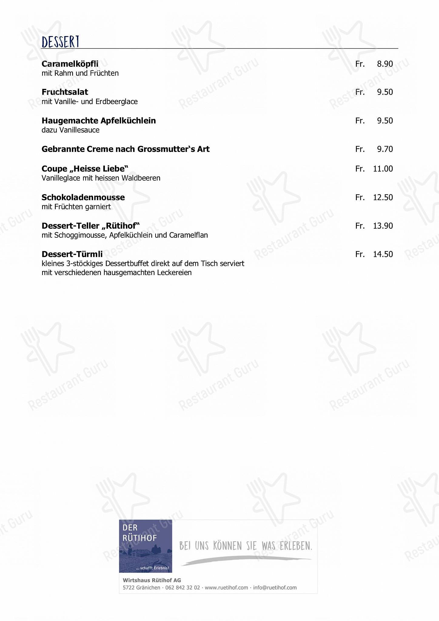 Menu per Restaurant Rütihof, Gränichen ristorante