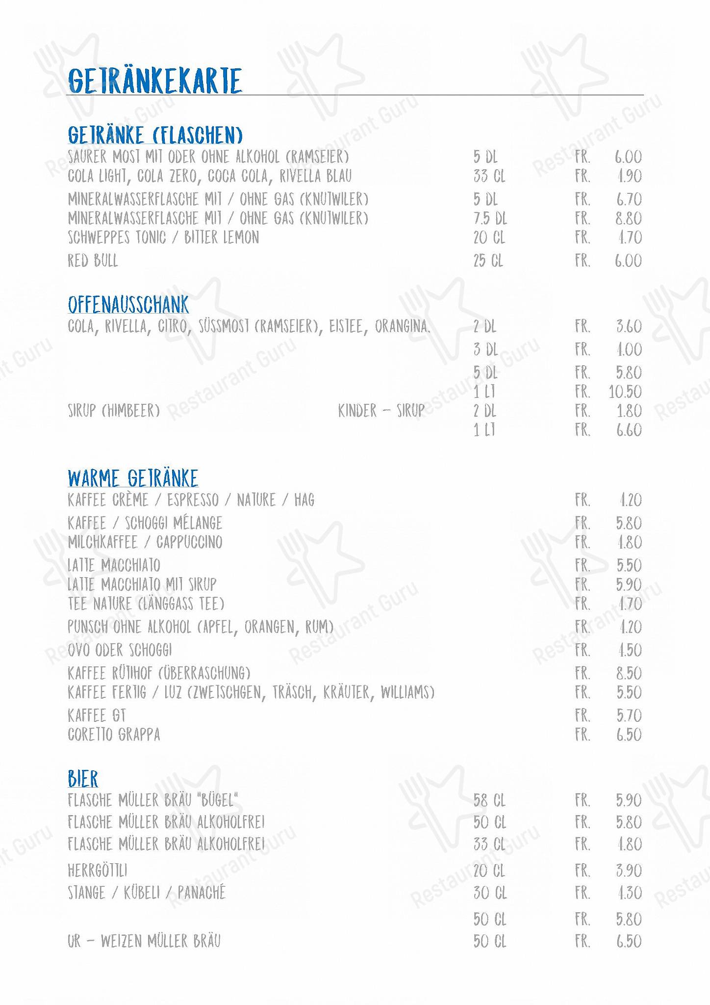 Menu per Restaurant Rütihof, Gränichen ristorante