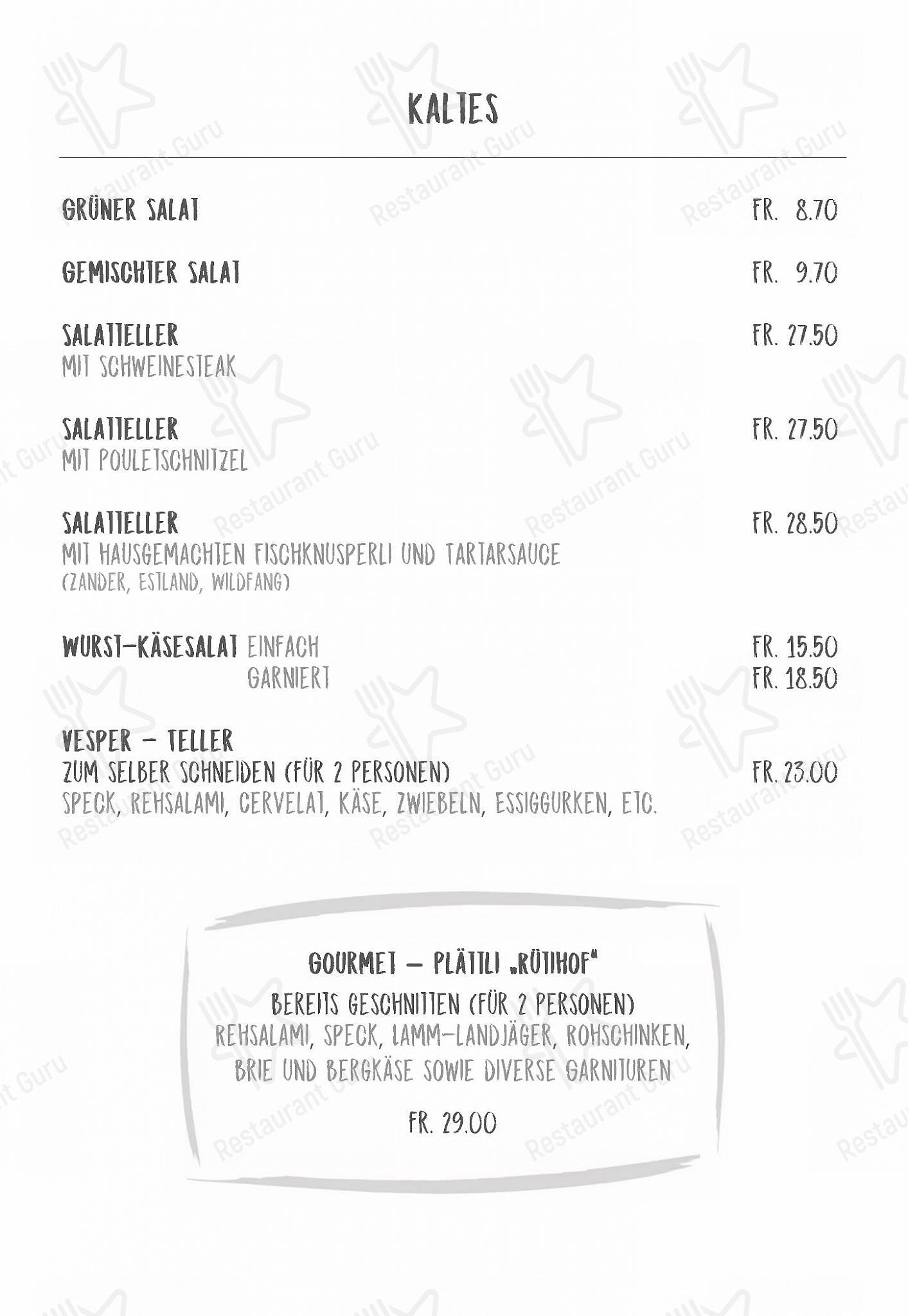 Menu di Restaurant Rütihof, Gränichen - pasti e bevande