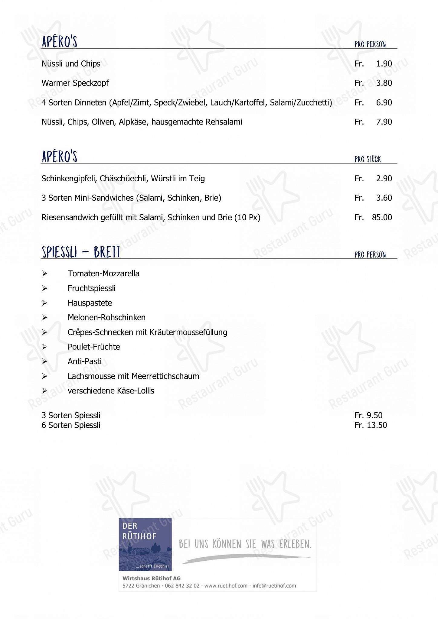 Menu per Restaurant Rütihof, Gränichen ristorante