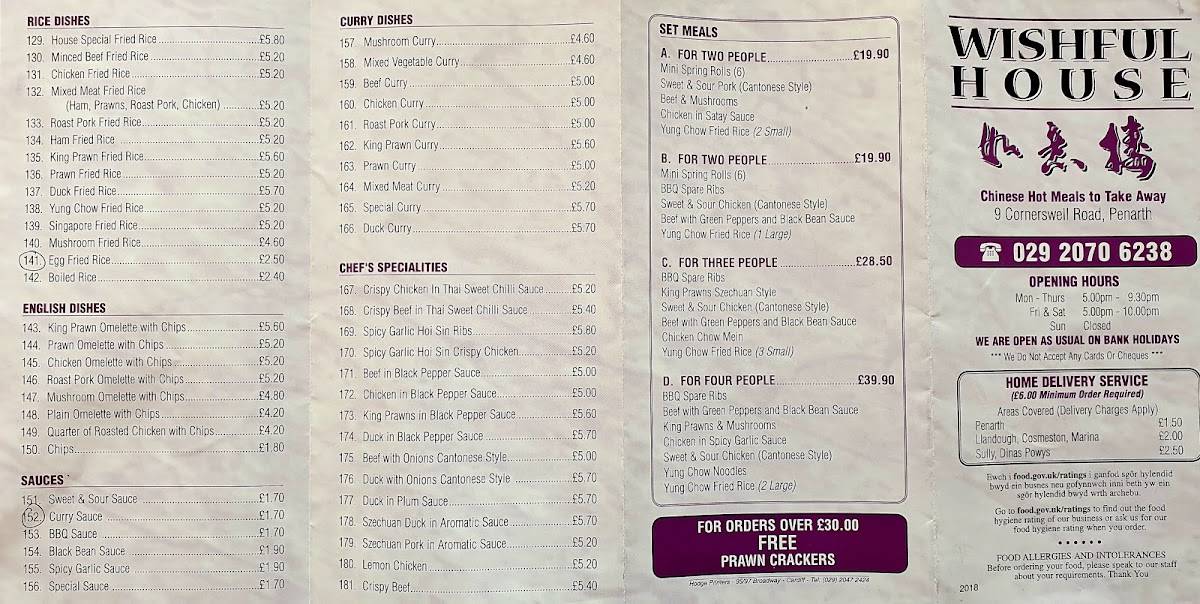Menu at Wishful House fast food, Penarth