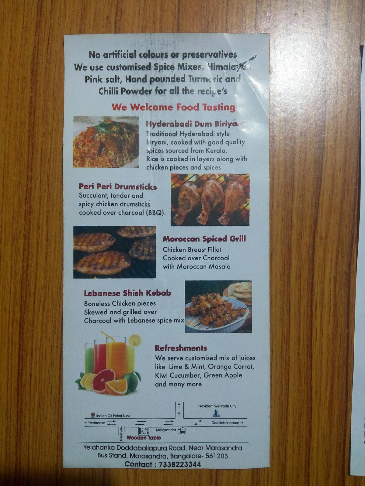 Wooden Table Restaurant menu