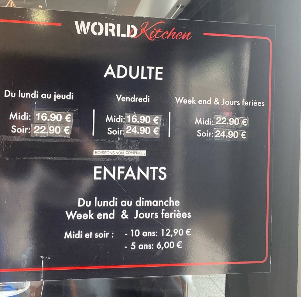 Menu de World Kitchen