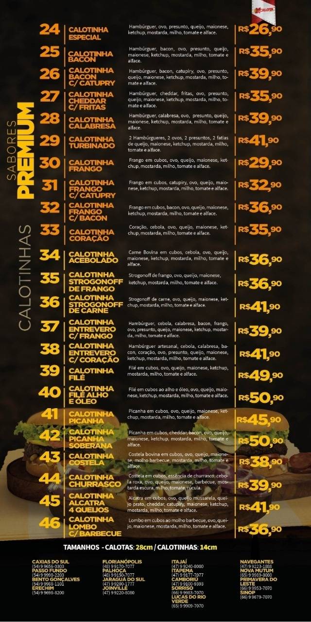 X Calota Ponta Grossa cardápio