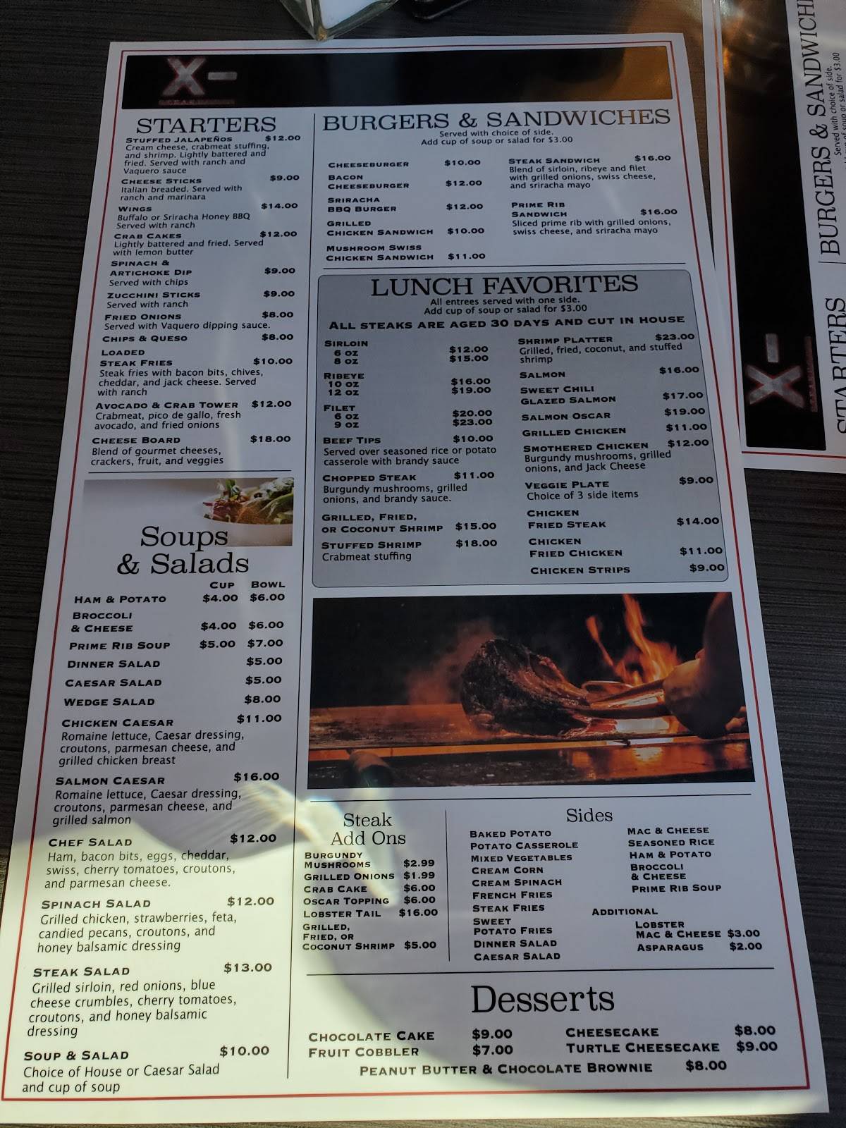 Menu at X Steakhouse, Amarillo