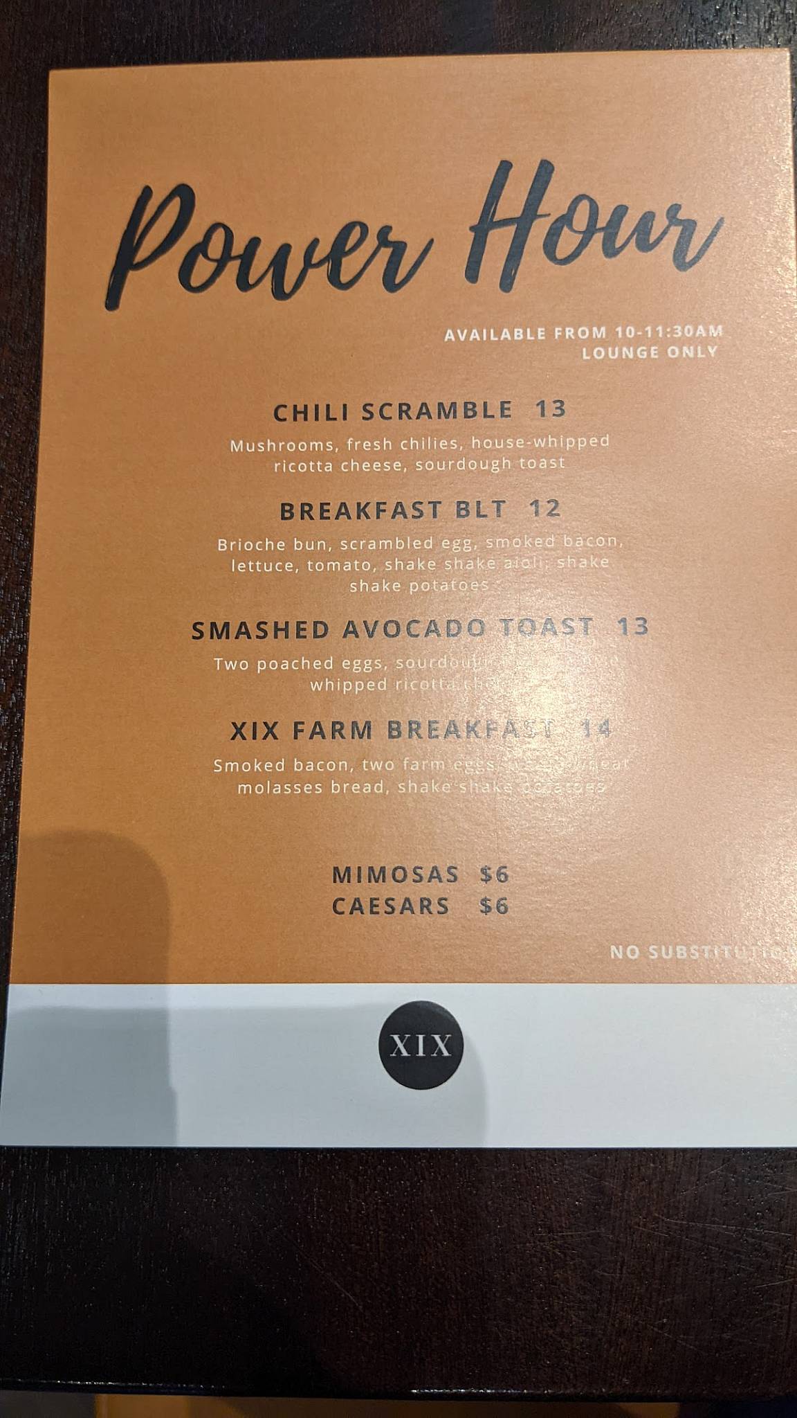 Menu At XIX Nineteen Restaurant, Edmonton, Mullen Way