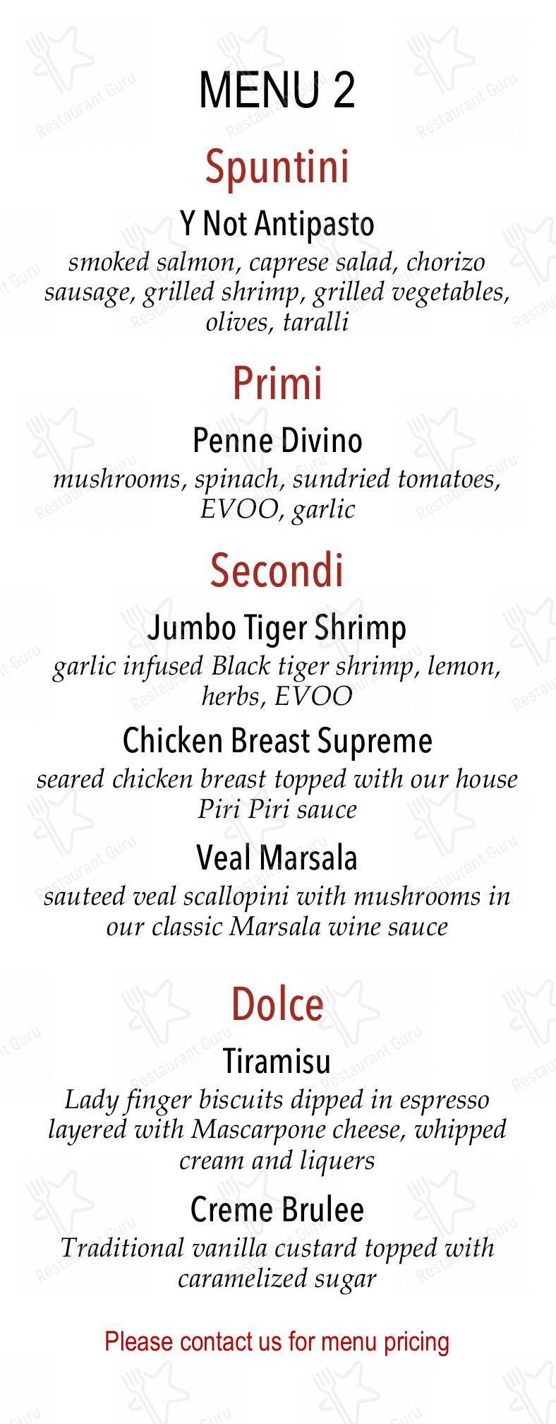 Menu pour Y Not Italian! - 菜单