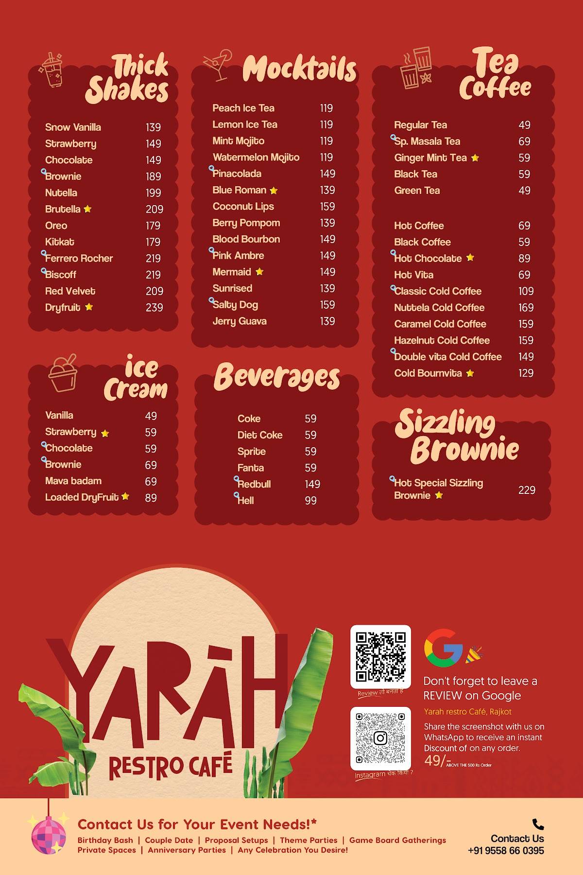 Yarah Restro Café menu