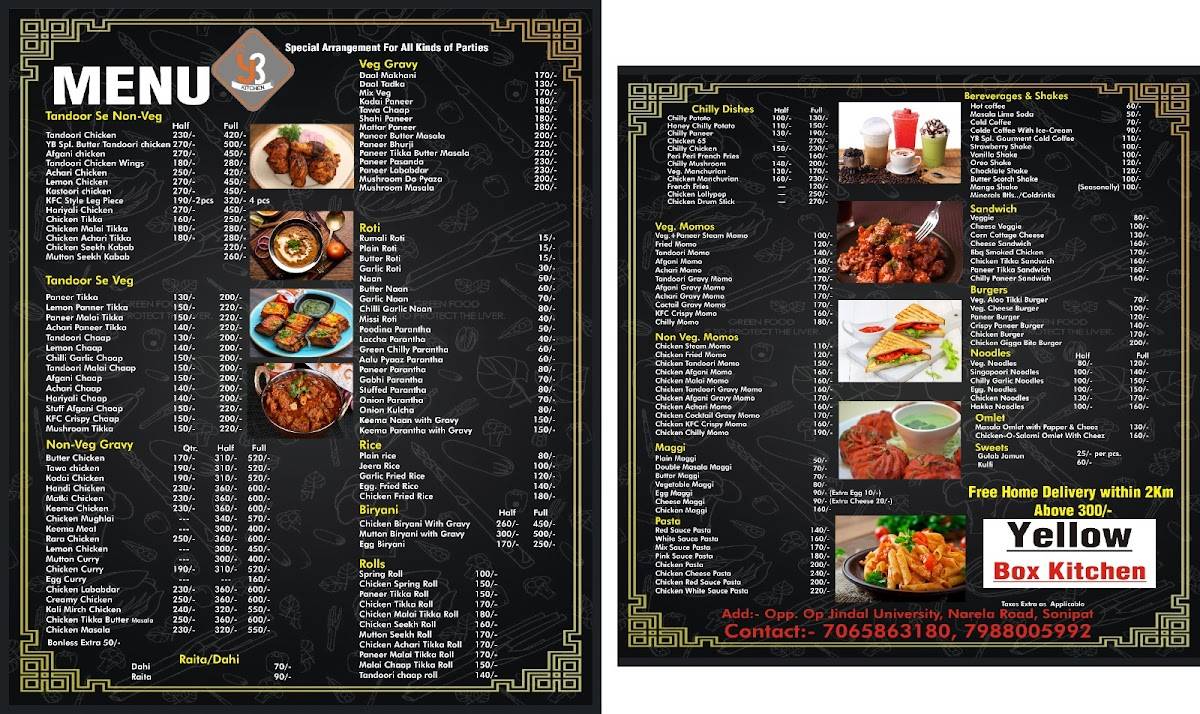 Yellow Box kitchen menu