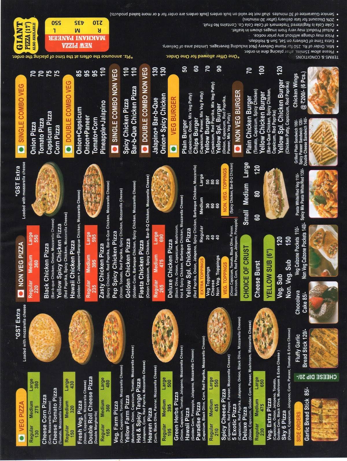 Yellow pizza menu