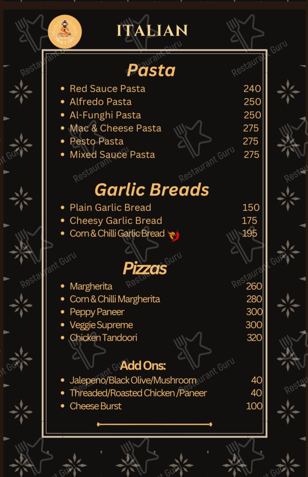Yogik's Cafe & Diner menu