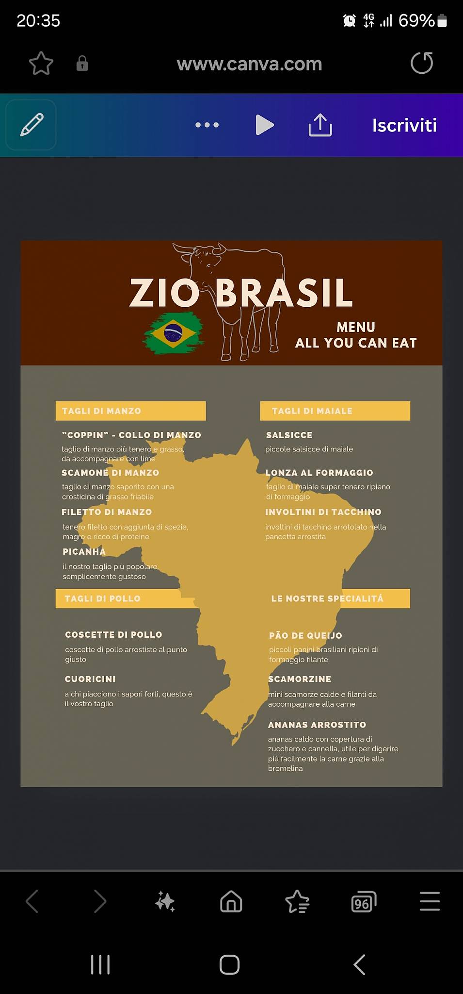 Menu di ZIO BRASIL 