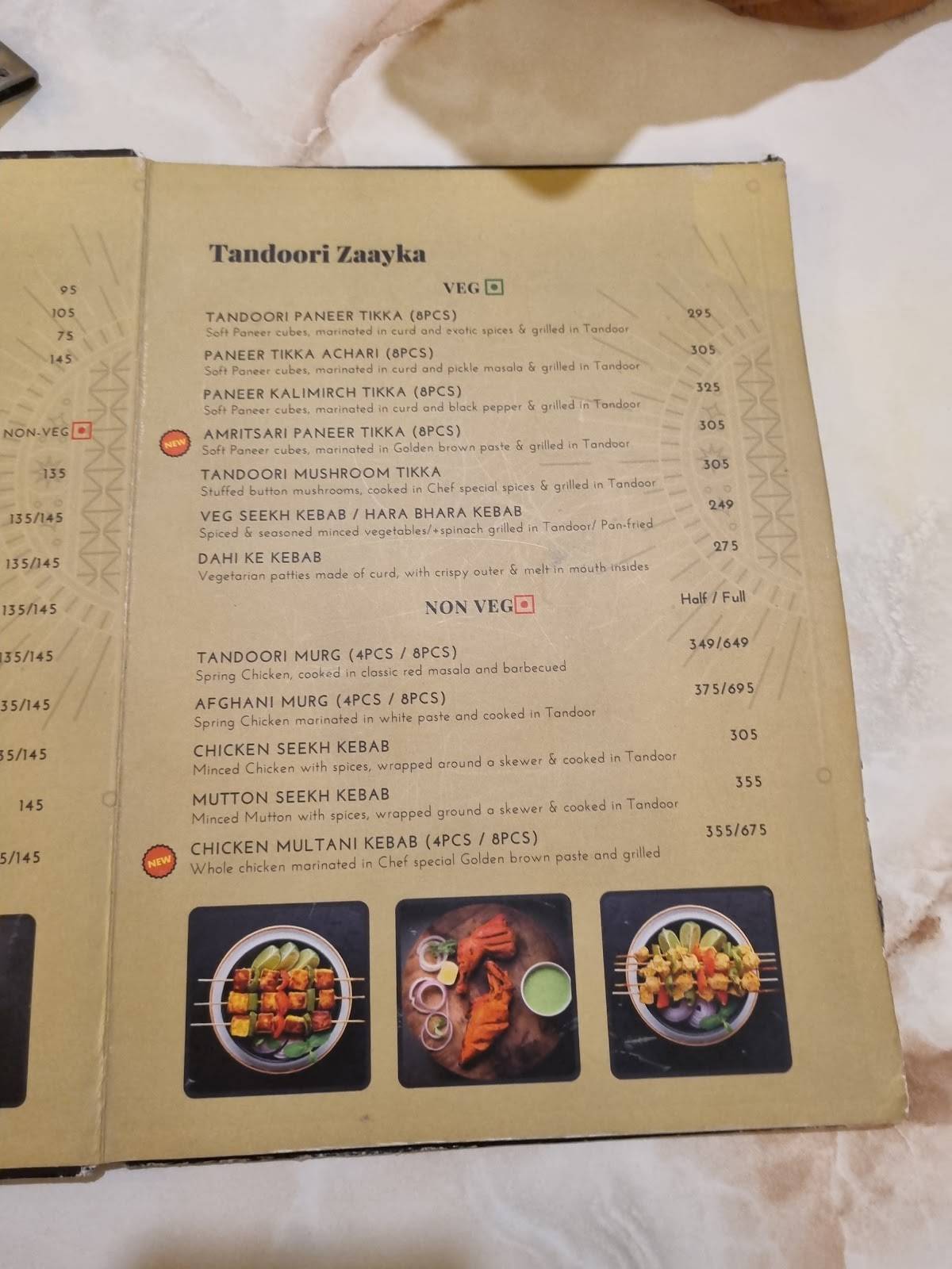 Zaayka Restaurant menu