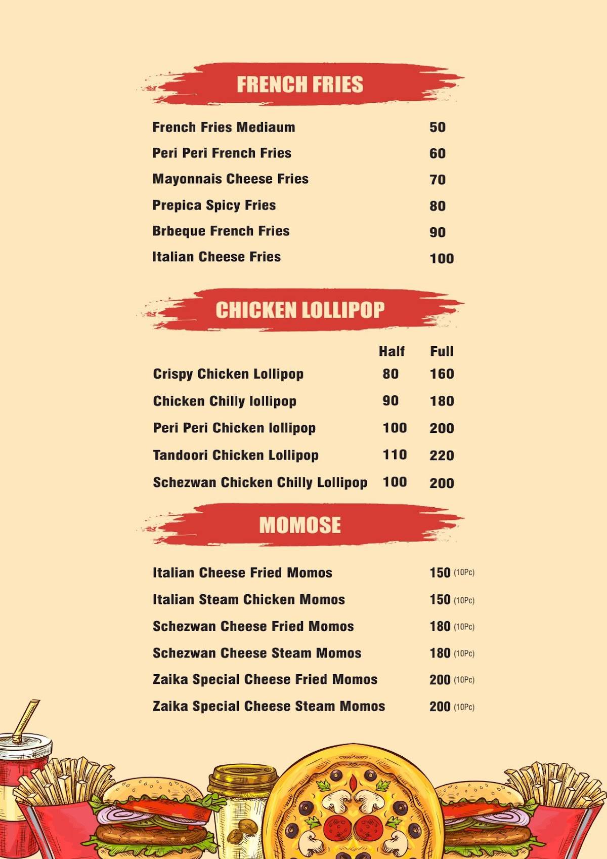 Zaika Pizza Hub menu