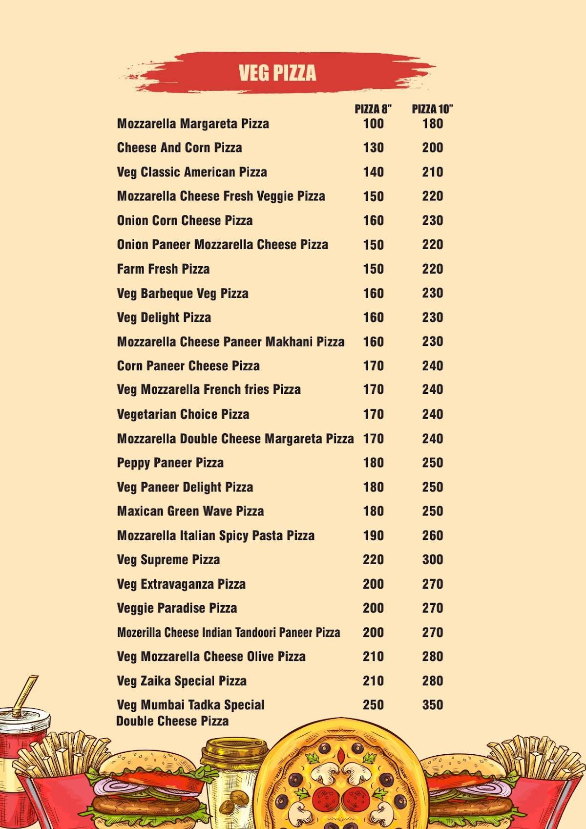 Zaika Pizza Hub menu