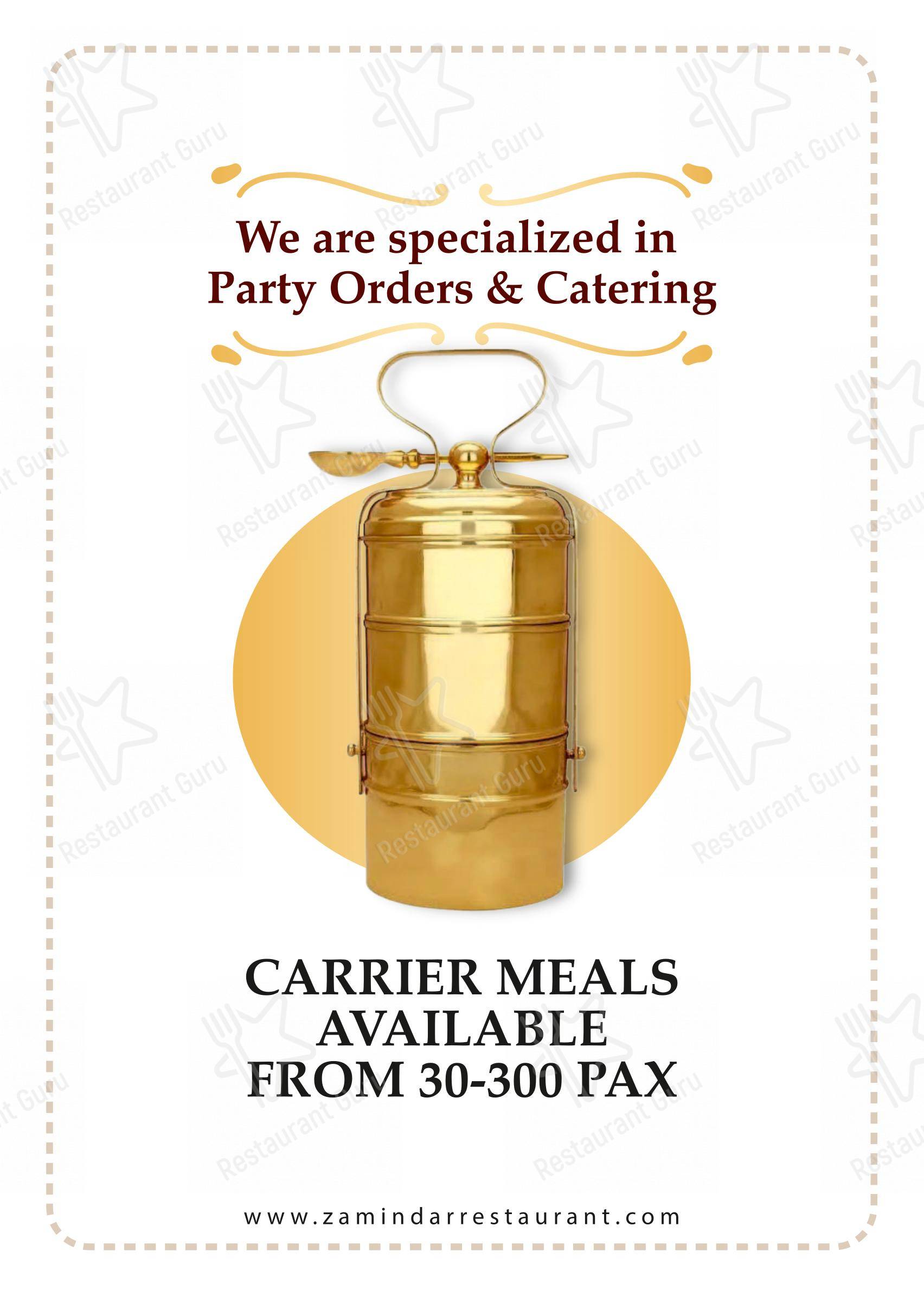 Menu for Zamindar Restaurant in Bengaluru