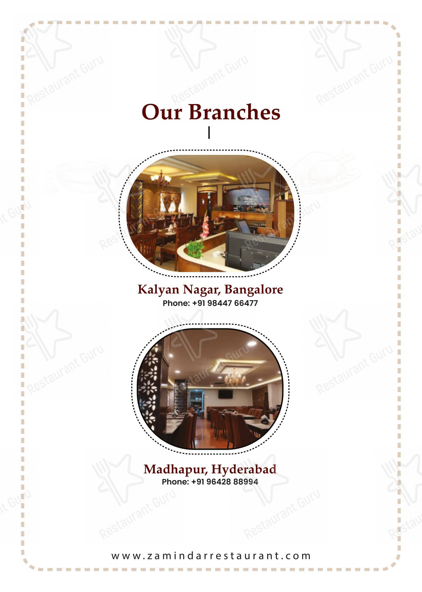 Menu for Zamindar Restaurant in Bengaluru