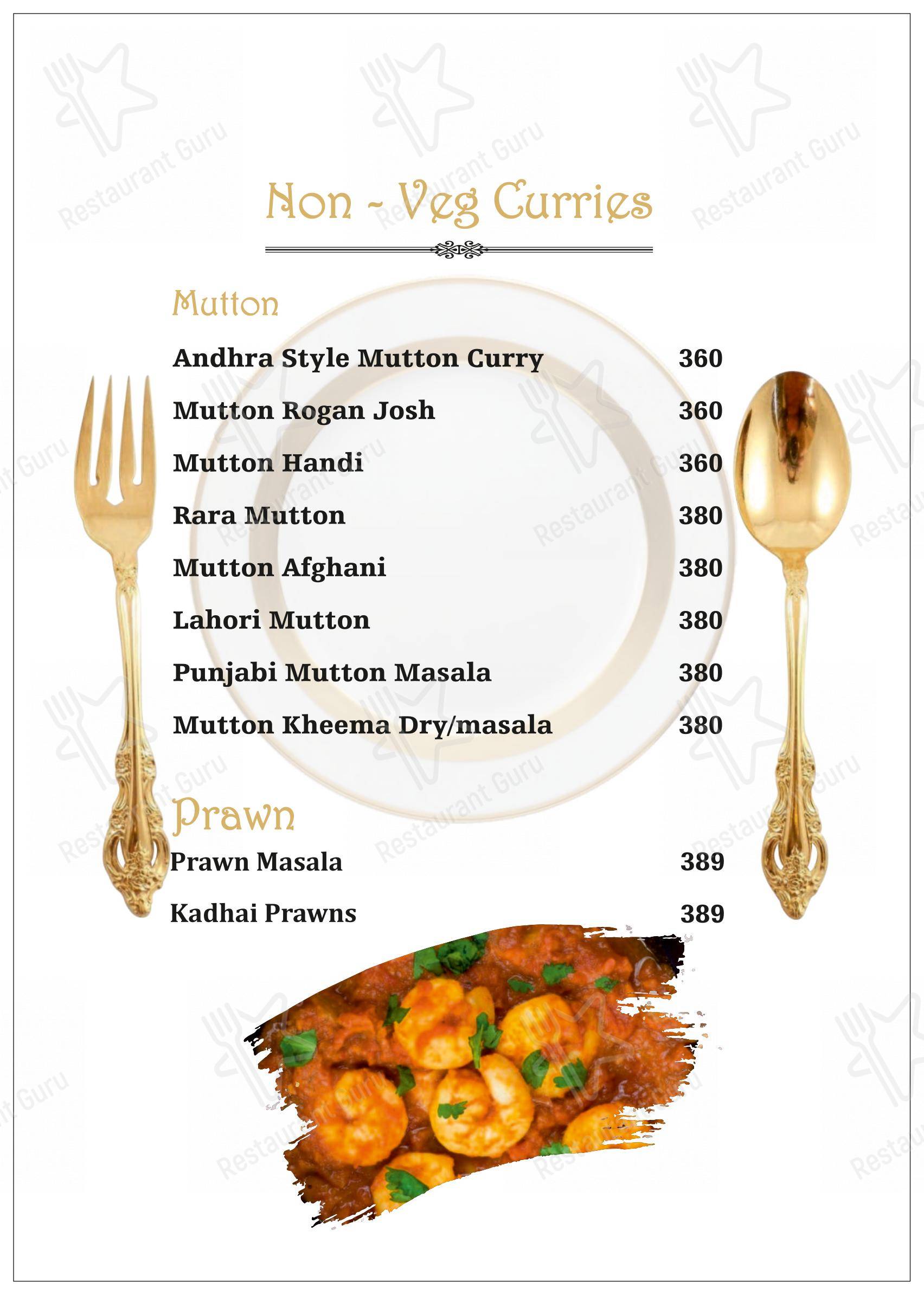 Menu for the Zamindar Restaurant restaurant