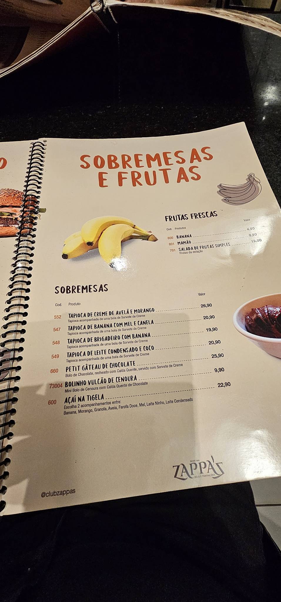 Zappa's Pães e Tentações - Bady cardápio