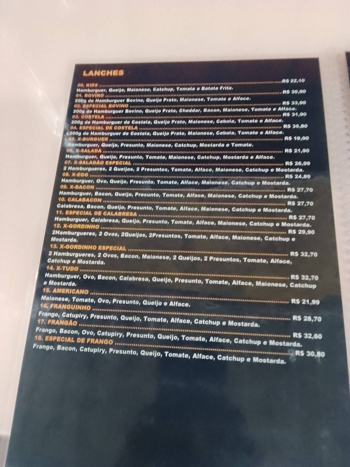 Zé Lanches cardápio