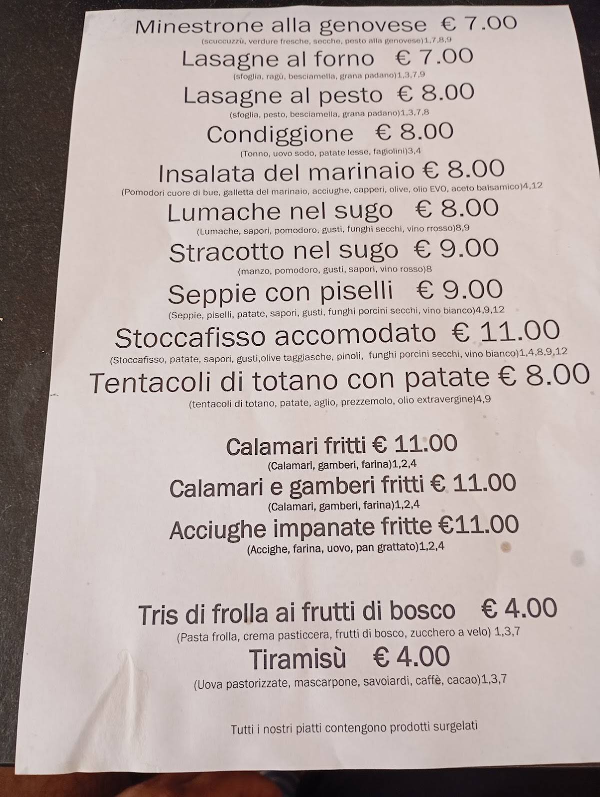 Menu di Zimino 