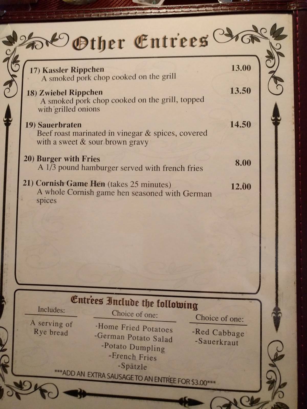 Menu at Zur Kate German Restaurant, Mesa