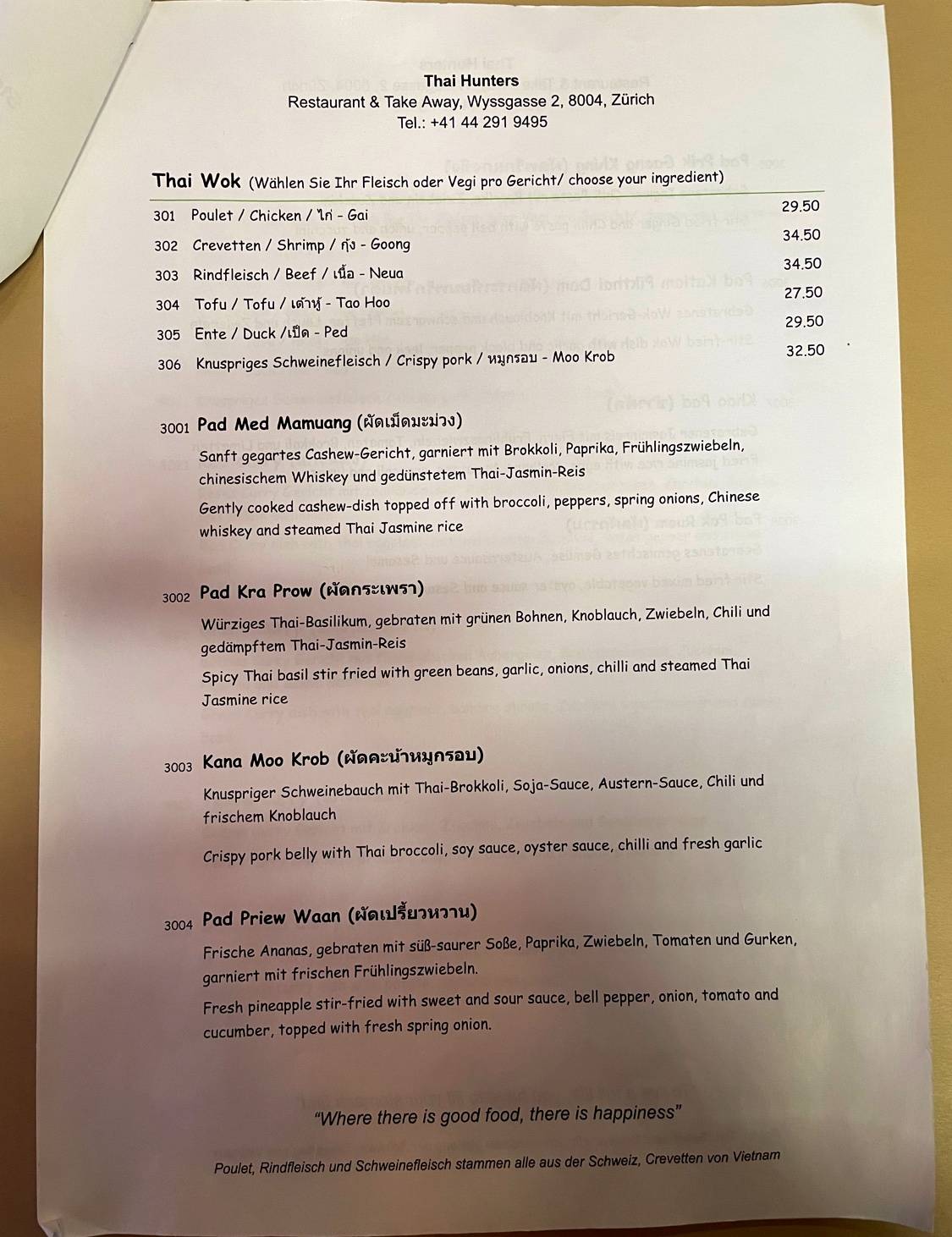 Menu di Thai Hunters Restaurant & Take Away 