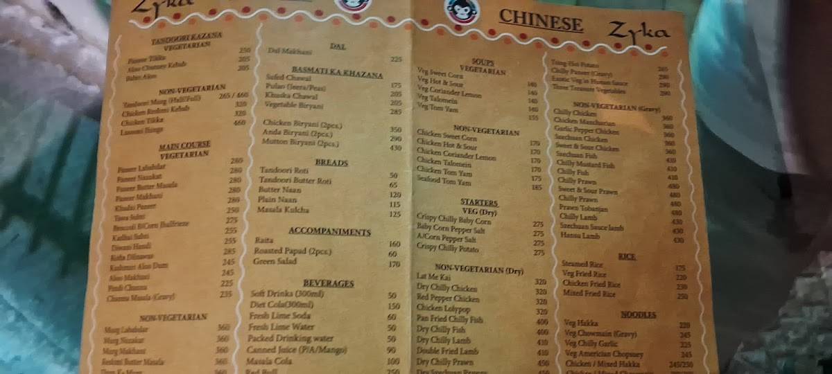 Zyka Restaurant & Bar menu