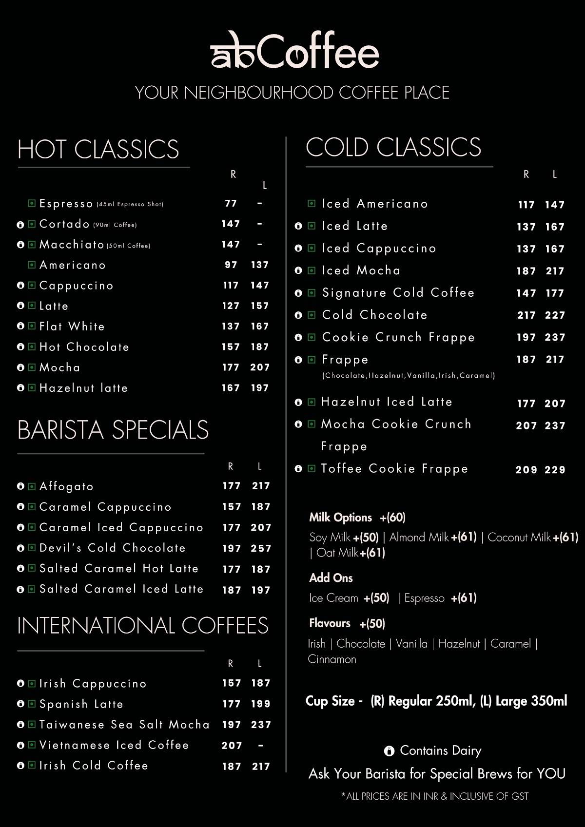 abcoffee Noida One menu
