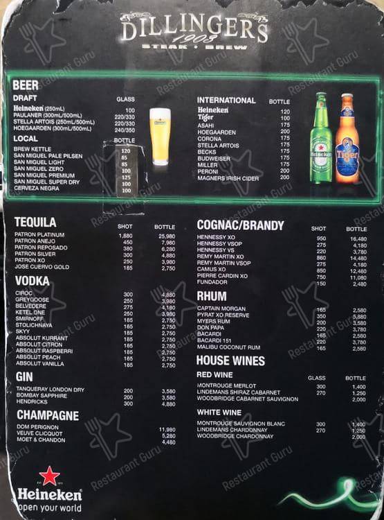 Menu at Dillingers 1903 Steak and Brew pub & bar, Makati