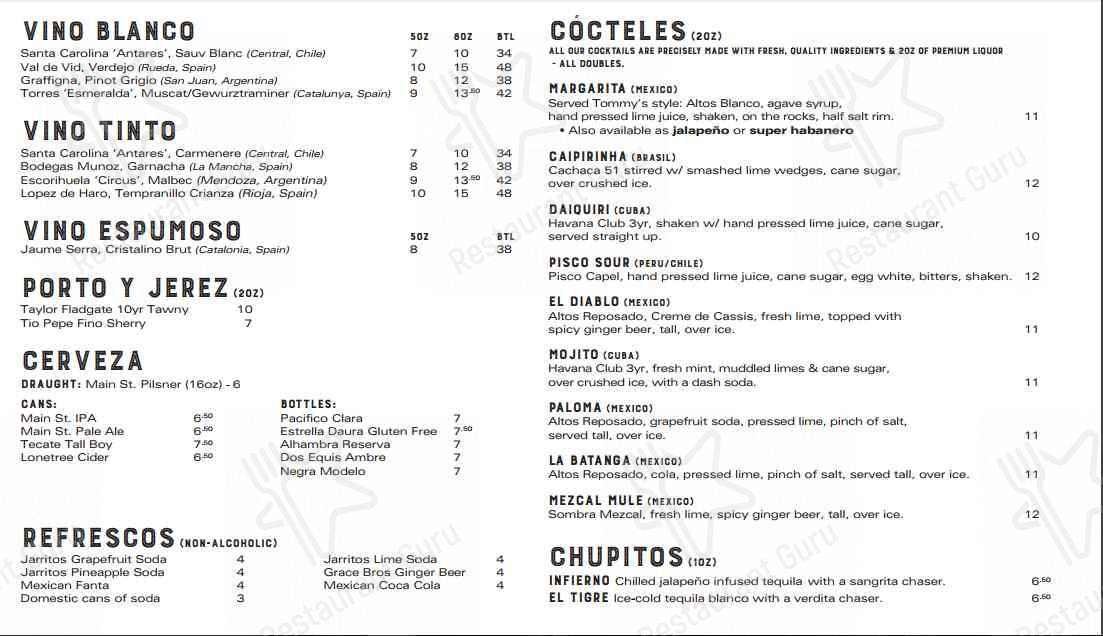 Menu de El Camino's