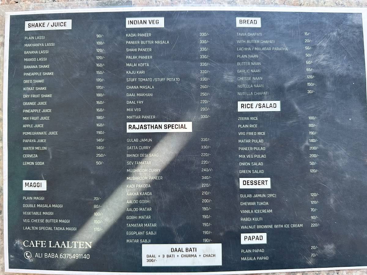 Cafe Laalten Jodhpur menu