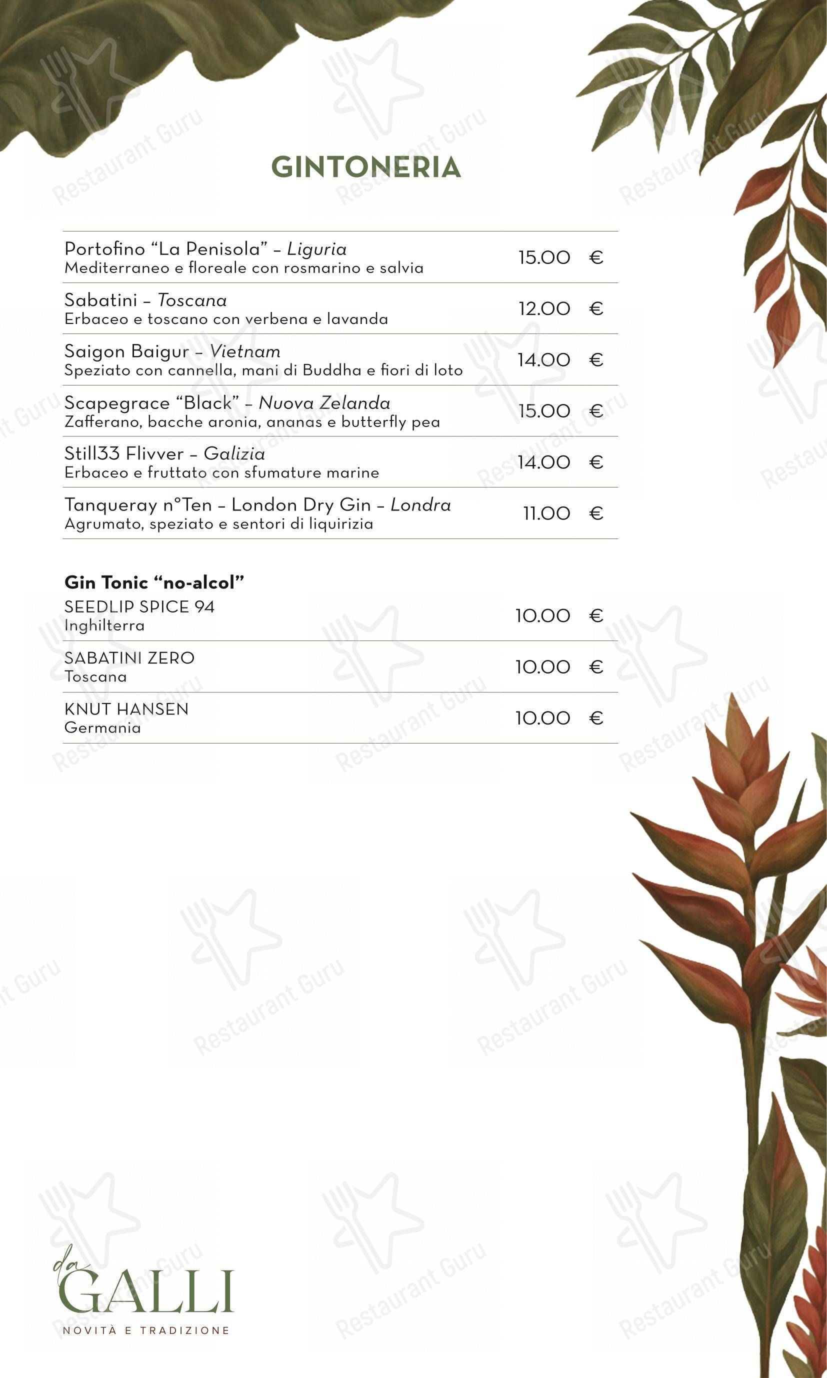 Menu per da Galli bakery e gelateria
