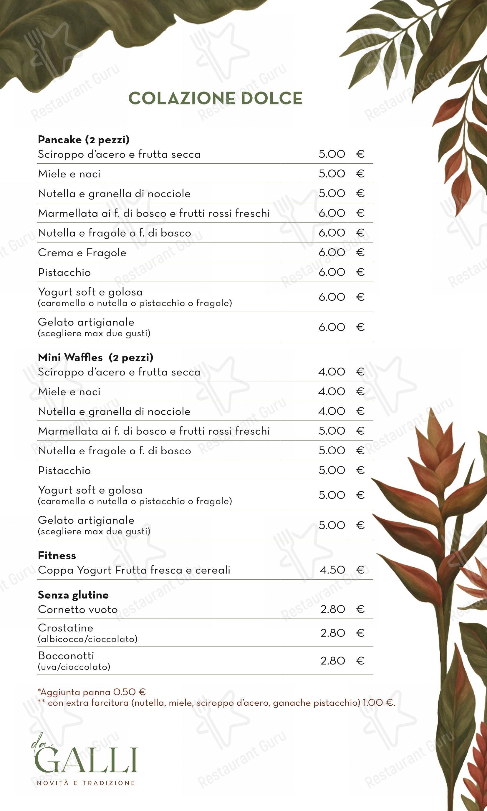 Menu per da Galli bakery e gelateria in Alba Adriatica