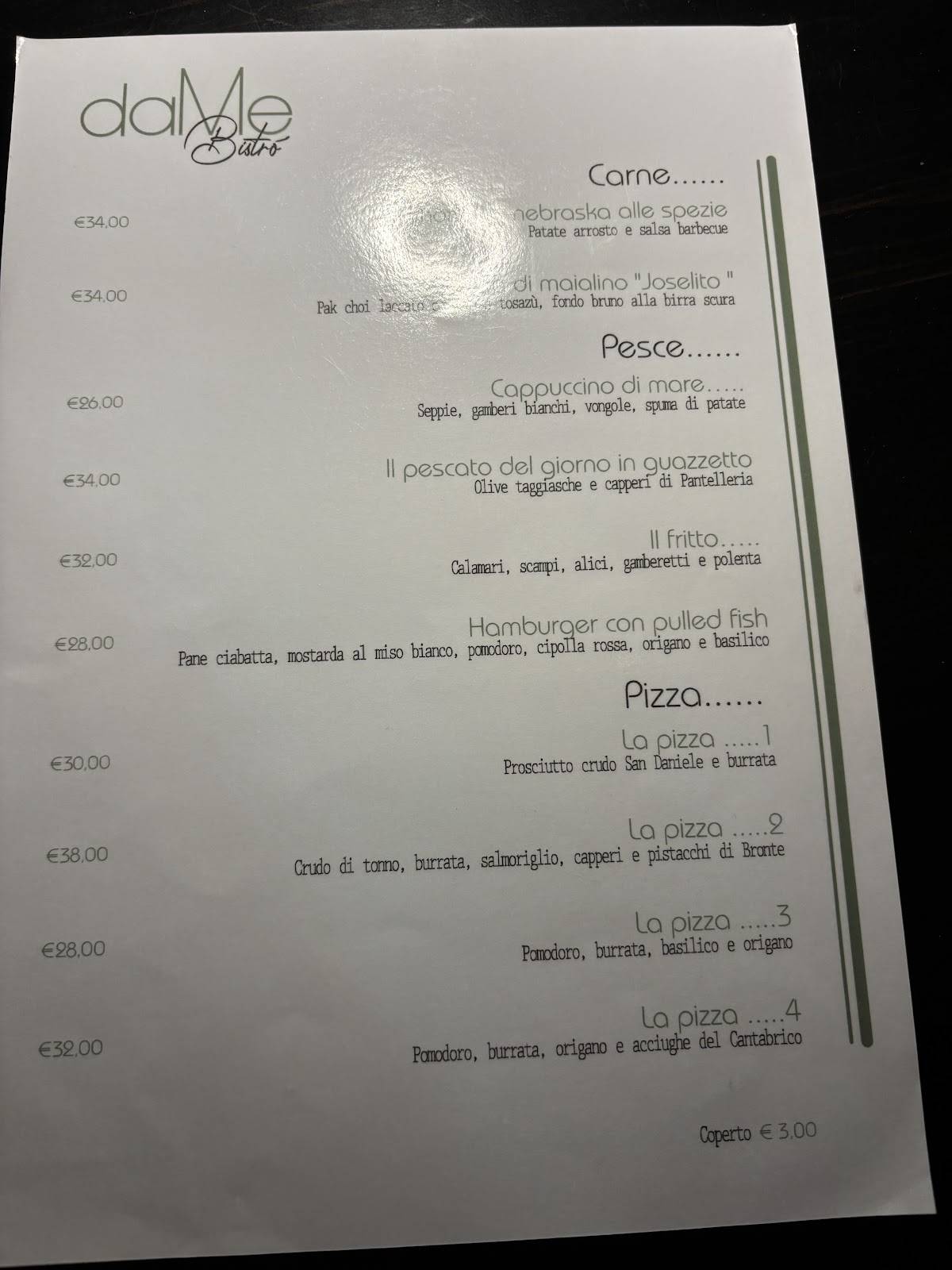 Menu di DaMe Bistrò 