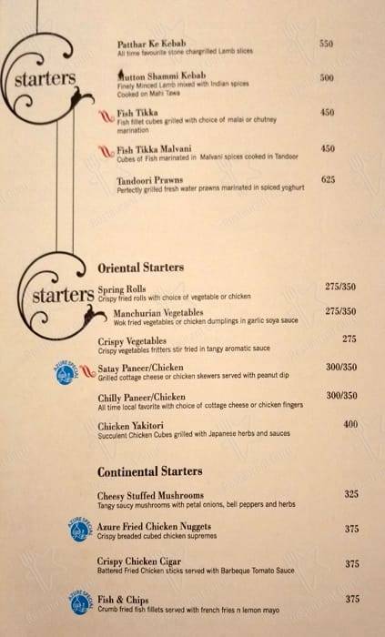 Azure - Grand Mercure Vadodara Surya Palace menu