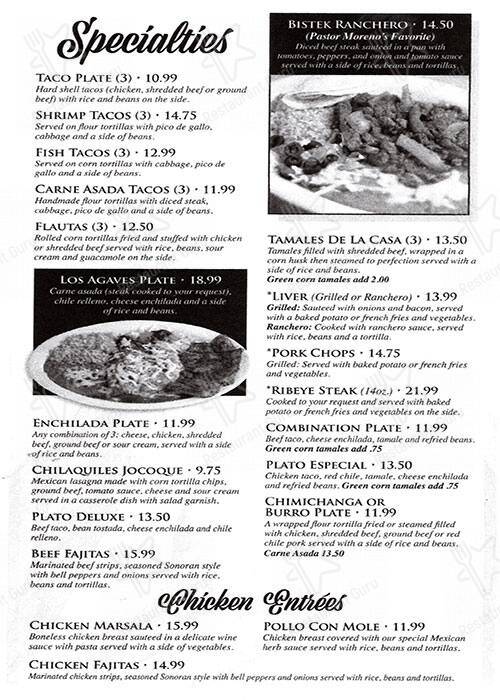 Menu at Los Agaves Restaurant, Green Valley
